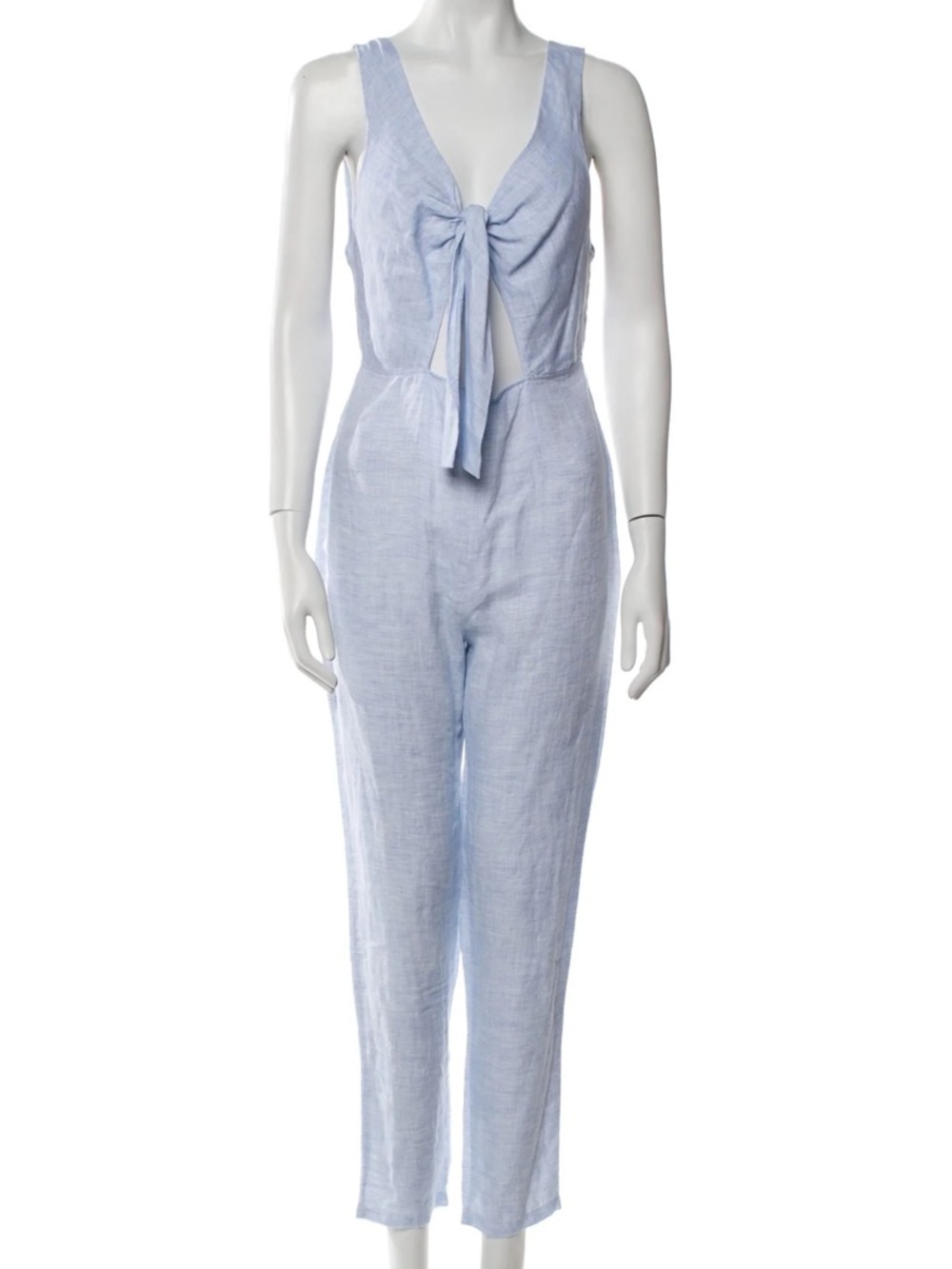 SOLID & STRIPED Light Blue Tie-Front Linen Jumpsuit